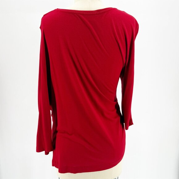 DRIES VAN NOTEN Asymmetric 3/4" sleeve scoop neck in Red Sz S - Picture 5 of 9